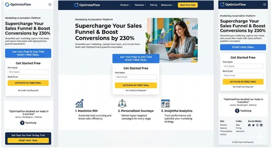 landing page design example showing conversion focused layout with clear call to action and lead generation form