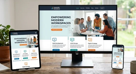 responsive website design across desktop tablet and mobile devices showing adaptive layout